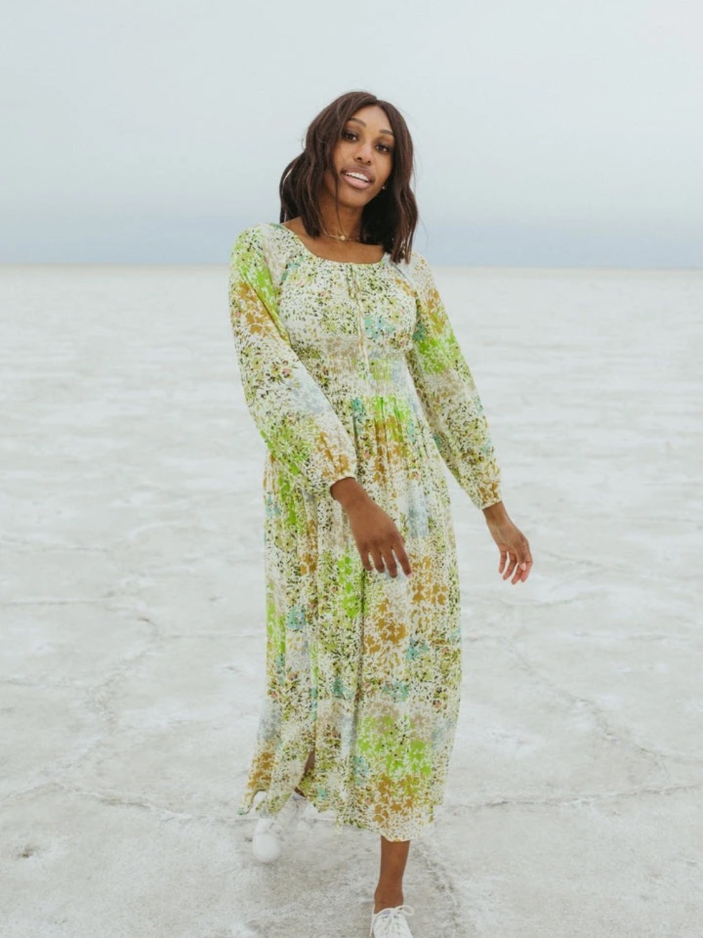 Piper & Scoot: The Kennedy Long Sleeve Floral Maxi Dress In Green